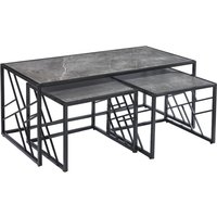 Ovid Gloss Grey Marble Effect Nesting Coffee Tables With Black Frame