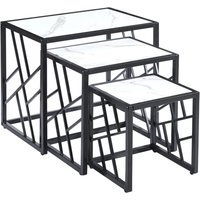 Ovid Gloss White Marble Effect Nest Of 3 Tables With Black Frame