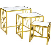Ovid Gloss White Marble Effect Nest Of 3 Tables With Gold Frame
