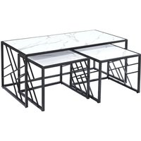 Ovid Gloss White Marble Effect Nesting Coffee Tables With Black Frame