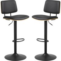 Oxford Black Oak PU Leather Bar Stools With Steel Base In Pair