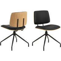 Oxford Black Oak PU Leather Dining Chairs In Pair