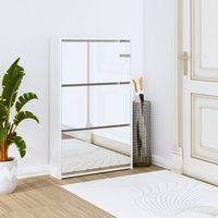 Ozark Mirrored High Gloss Shoe Cabinet With 3 Flaps In White
