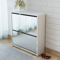 Ozark Mirrored Shoe Storage Cabinet With 2 Flip Doors In White
