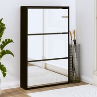 Ozark Mirrored Shoe Storage Cabinet With 3 Flip Doors In Black