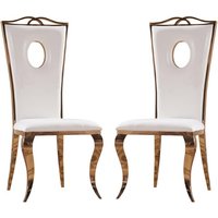 Palila White PU Dining Chairs With Rose Gold Legs In Pair