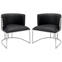 Palmer Black Faux Leather Dining Chairs With Silver Frame In Pair