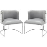Palmer Grey Faux Leather Dining Chairs With Silver Frame In Pair