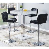 Topaz Vida Marble Effect Gloss Bar Table 4 Candid Black Stools