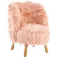 Panton Childrens Chair In Pink Faux Fur With Wooden Legs