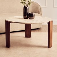 Paramus Large Cream Travertine Top Coffee Table With Wooden Legs
