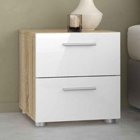 Perkin Wooden Bedside Cabinet With 2 Glossy Drawers In White And Oak