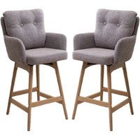 Petaluma Blush Granite Fabric Bar Chairs With Oak Legs In Pair