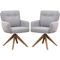 Petaluma Silver Grey Fabric Dining Chairs With Oak Legs In Pair