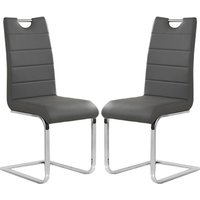 Petra Grey Faux Leather Dining Chairs In Pair