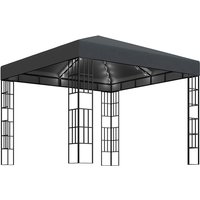 Piav Small Fabric Gazebo In Anthracite With LED String Lights