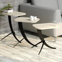 Pion Travertine Marble Effect Nesting Side Tables with Black Metal Legs