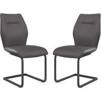 Pisar Grey Faux Leather Dining Chairs with Metal Legs in Pair