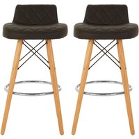 Porrima Black Faux Leather Bar Stools With Natural Legs In Pair