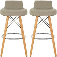 Porrima Grey Faux Leather Bar Stools With Natural Legs In Pair
