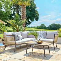 Porta Corner Aluminium Garden Lounger Set with Coffee Table in Grey and Stone