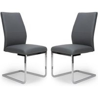 Prestina Grey Faux Leather Dining Chairs With Chrome Legs In Pair