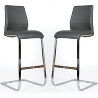 Prestina Grey PU Leather Bar Stools With Chrome Legs In Pair