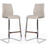 Prestina Taupe PU Leather Bar Stools With Chrome Legs In Pair