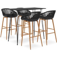 Pullman Black Wooden Bar Table With 4 Metal Stools In Oak