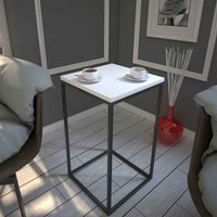 Pure Wooden Side Table with Black Metal Frame in White