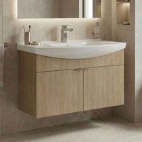 Purus 800mm Wooden Wall Mounted Vanity Unit & Basin in Sonoma Oak