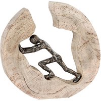 Pushing Aluminium Sculpture In Bronze With Natural Wooden Frame