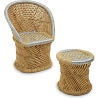 Radford Kids Bamboo Chair And Stool In Natural And Grey