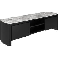 Ramona Grey Gloss Ceramic Top TV Stand With Wooden Base