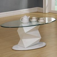 Rasida Clear Glass Coffee Table Oval With White High Gloss Base