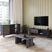Ravello Wooden Living Room Furniture Set in Anthracite and Gordion Marble and LED