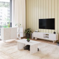 Ravello Wooden Living Room Furniture Set in White Marble Effect and LED