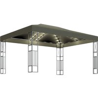 Raziel Large Fabric Gazebo In Taupe With LED String Lights