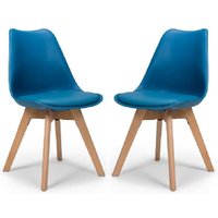Regis Blue Leather Dining Chairs With Oak Legs In Pair