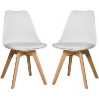 Regis White Leather Dining Chairs With Oak Legs In Pair