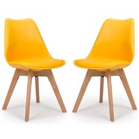 Regis Yellow Leather Dining Chairs With Oak Legs In Pair