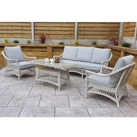 Renton Rattan Garden Sofa Seating Set With Coffee Table In white