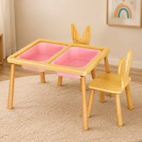 Rerio Pine Kids Table with 2 Chairs in Pink and Oak