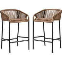 Rialto Natural Rattan Bar Stools With Black Metal Frame In Pair