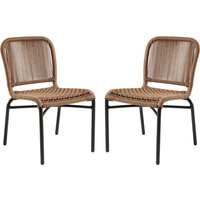 Rialto Natural Rattan Bar Chairs With Black Metal Frame In Pair