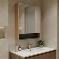 Ricato 600mm Wooden Wall Mounted Bathroom Mirror Cabinet in Walnut