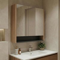 Ricato 800mm Wooden Wall Mounted Bathroom Mirror Cabinet in Walnut