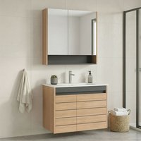 Ricato 810mm Wooden Wall Mounted Bathroom Furniture Set in Oak