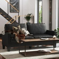 Riga Faux Leather 2 Seater Sofa With Wood Legs In Black