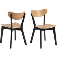 Riga Oak And Black Wooden Dining Chairs In Pair